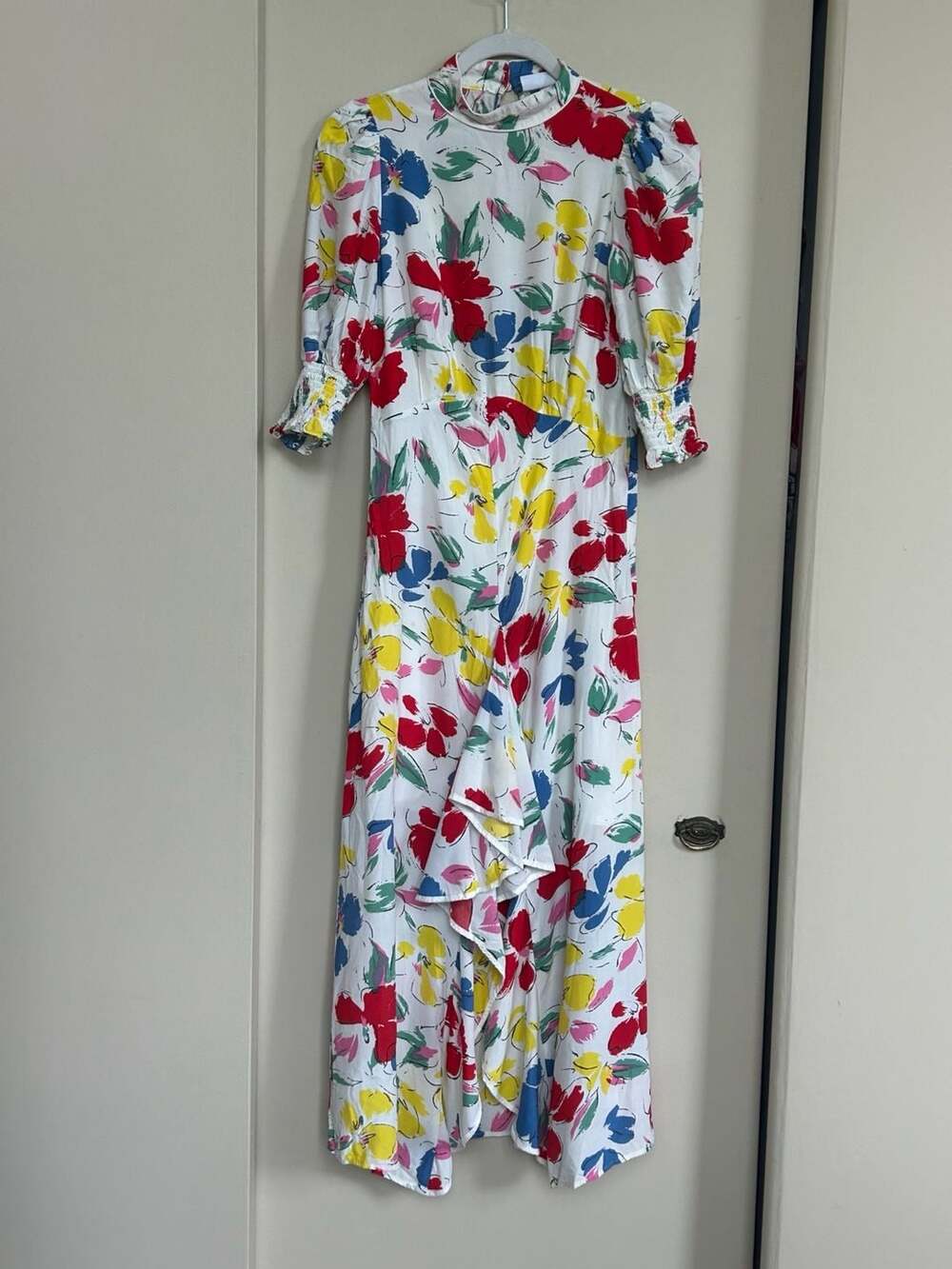 Rixo for Target Floral Maxi Dress Cascade Ruffle Mock Neck